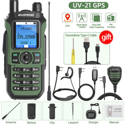 Baofeng UV-21 PRO Walkie Talkie GPS Portable Long Range Mutli-Band Wireless Copy Frequency Type-C Charger Radio Upgrade UV17 PRO