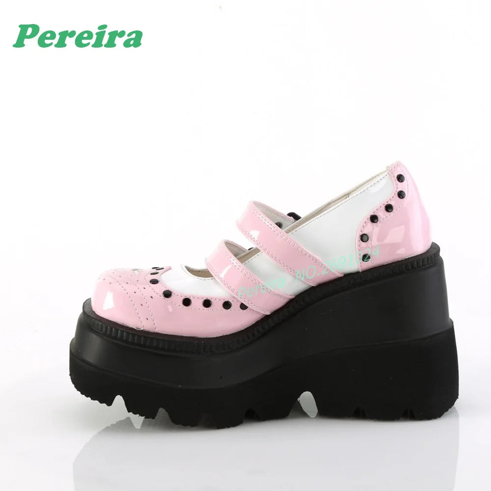 Pink Patchwork Multi-Buckled Ankle Boots Round Toe Gothic Thick Soled Shallow Women's Boots Autumn Summer Cutout Punk Shoes Sexy