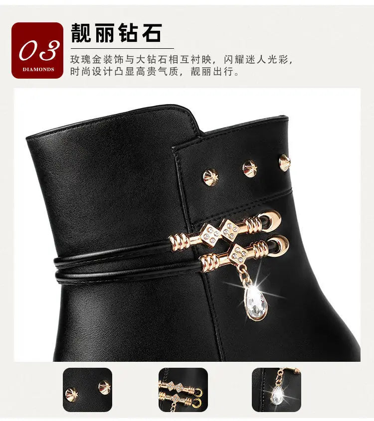 Leather Women Boots 2024 Winter Thick Wool Lined Genuine Leather Women Snow Boots Large Size Women Winter Shoes