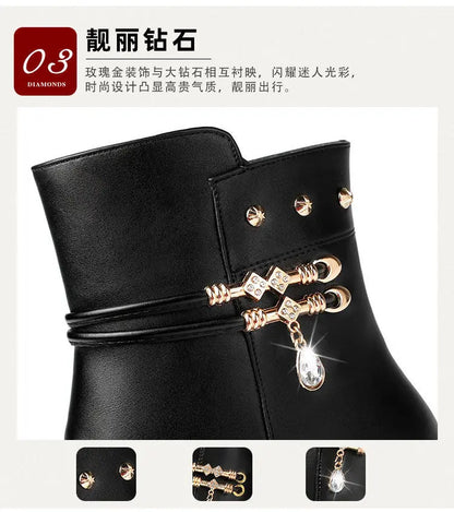 Leather Women Boots 2024 Winter Thick Wool Lined Genuine Leather Women Snow Boots Large Size Women Winter Shoes