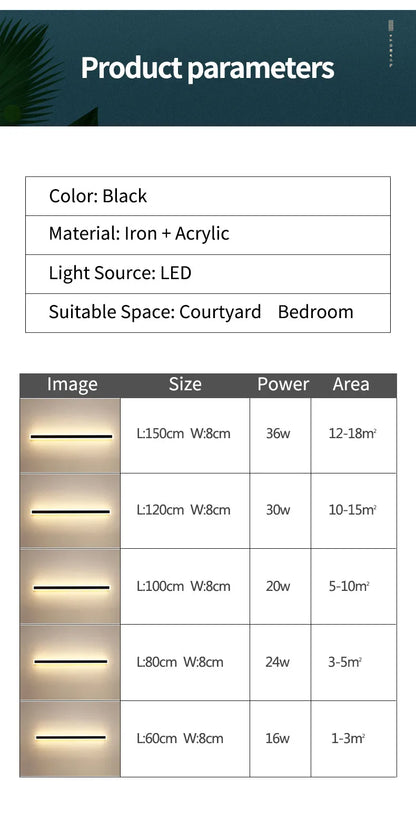 Modern Waterproof outdoor Long Strip LED wall lamps IP65 Iron Wall Light Garden porch Sconce Lights 110V 220V wall washer