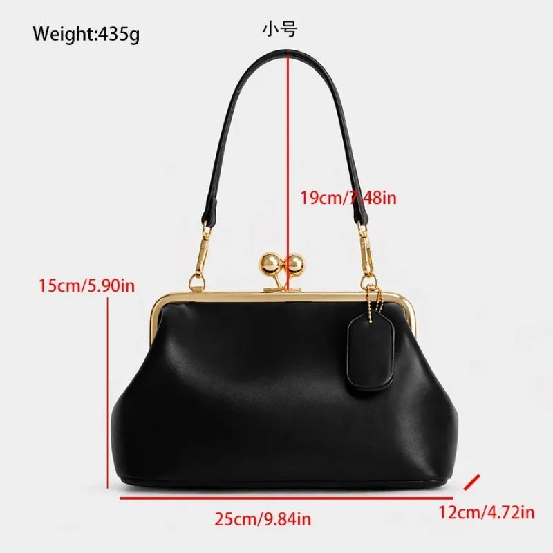 2026 Retro Leather & Straw Woven Bag – Kiss Lock Frame Shell Clutch, Large Capacity Shoulder Tote for Commute Beach Evening