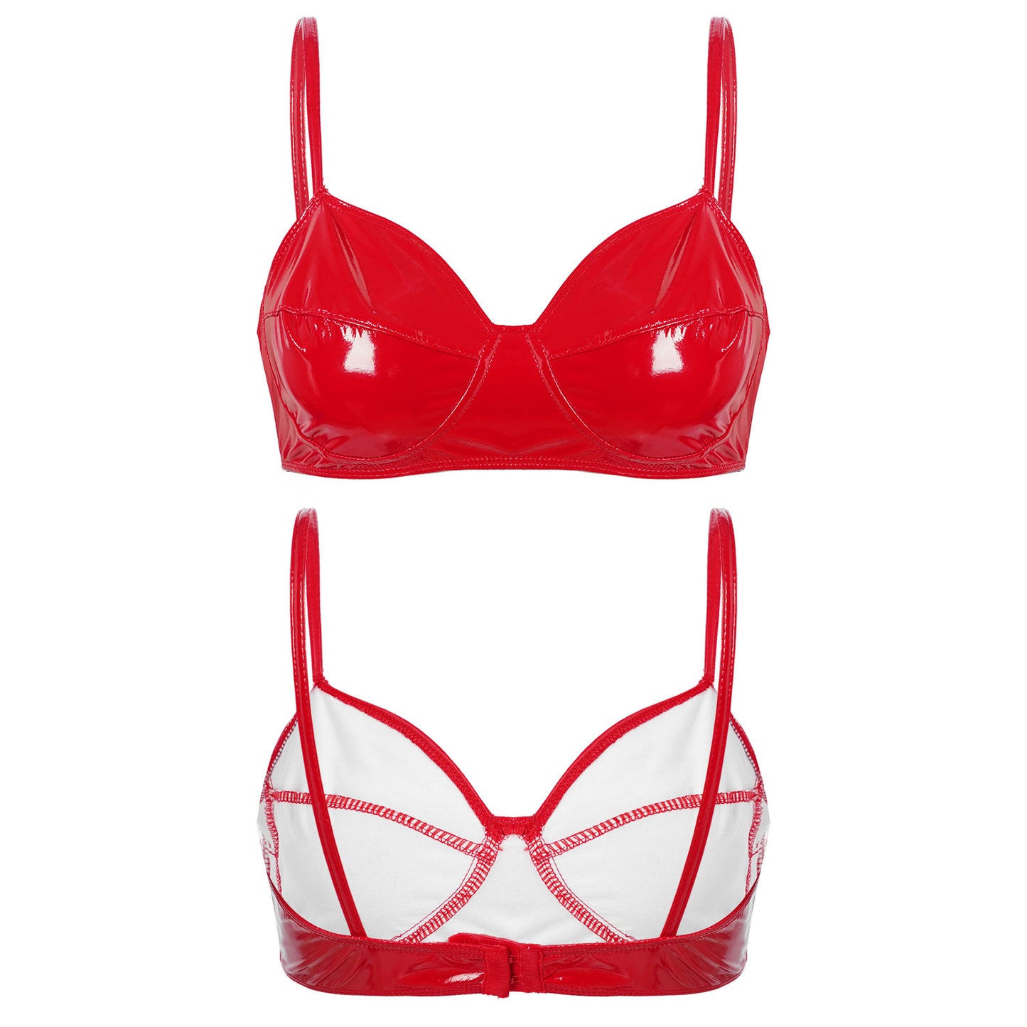 Womens Sexy Belly Dancing Clubwear Wetlook Glossy Patent Leather Bra Top Lingerie Nightclub Rave Outfit Pole Dance Bra Brassiere