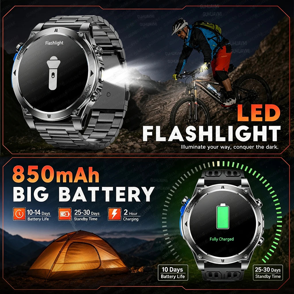 2026 New Military T-RX4 Ultra GPS Smart Watch Men 10ATM Waterproof Compass Flashlight Bluetooth Call Sports tracker Smartwatch