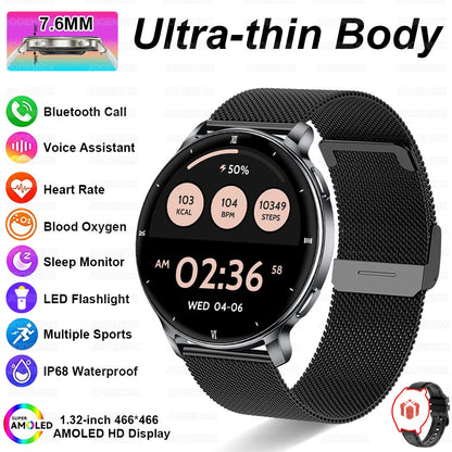 2026 New 1.32" AMOLED Smartwatch Man 466*466 Resolution Bluetooth Call LED Flashlight Fitness Tracker Smart Watch For Men Women