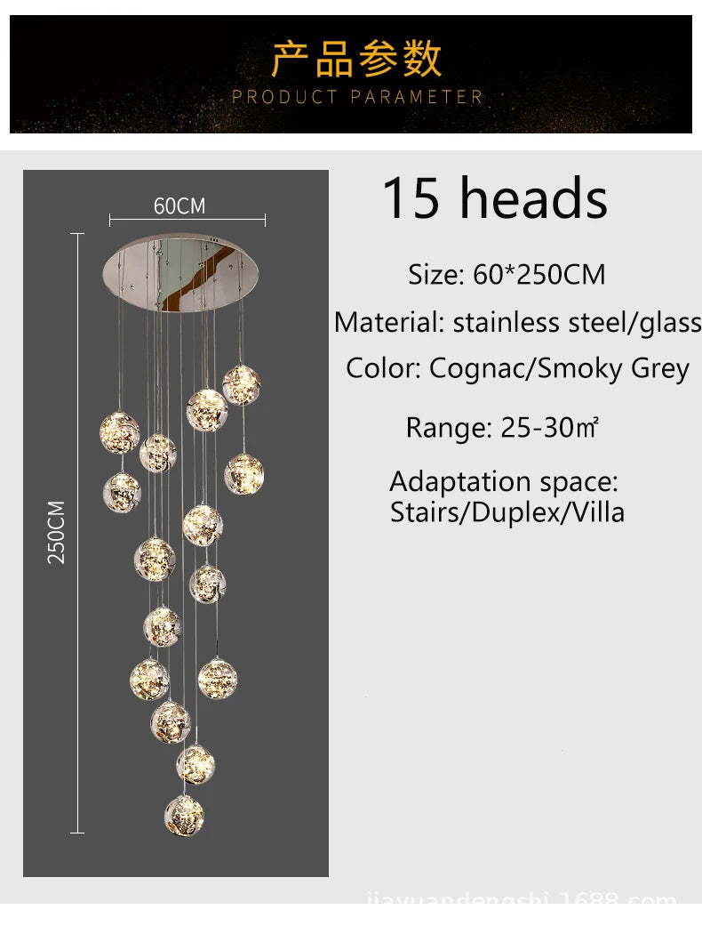 Modern LED Chandelier Glass Ball Dimmable Pendant Lamp for Staircase Living Room Home Decor Suspension Lighting Design Lusters
