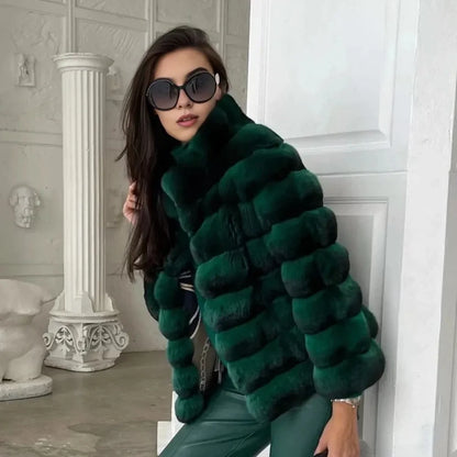 Womens Genuine Fur Jacket Real Rex Rabbit Fur Coat Winter Women Natural Short Coat Luxury Real Fur Coat Thick Warm Natural Fur