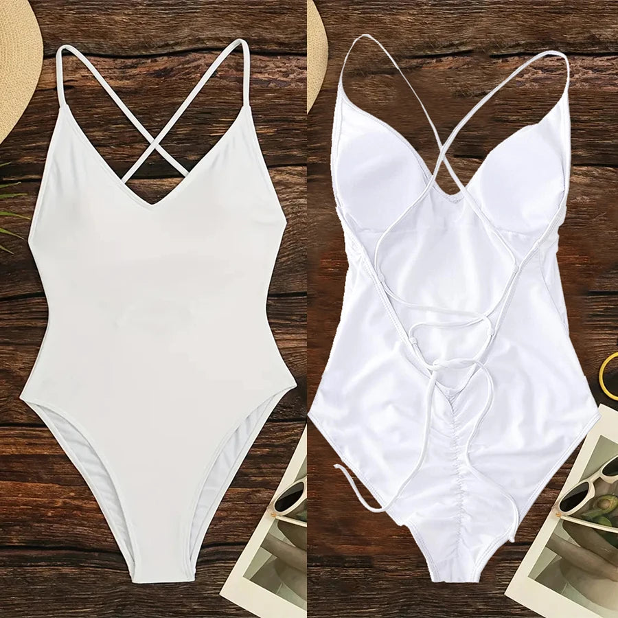 Solid One Piece Swimsuit Women Swimwear 2025 New Bikini Sexy Bodysuit Plus Size Bathing Suit Swimming Suit Maillot De Bain Femme