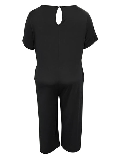 Plus Size 0XL-5XL Summer Rompers Overalls Women's Solid Color Jumpsuit with Pockets Casual Fashion Short Sleeve Jumpsuits