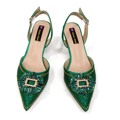 Latest Elegant Wedding Italian Diamond Design Shoes Women's African Party Shoes Crystal Shoes High School High Heels