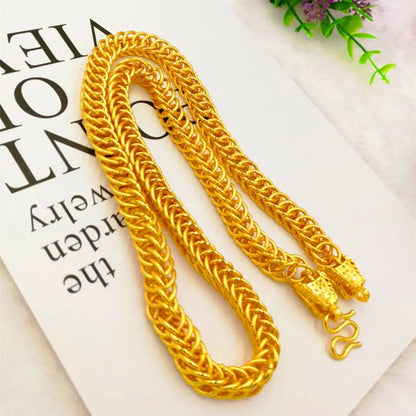Outdoor Wear-Resistant Dragon Head Double Row Necklace For Men 24K Gold AU999, durable for daily labor and sports
