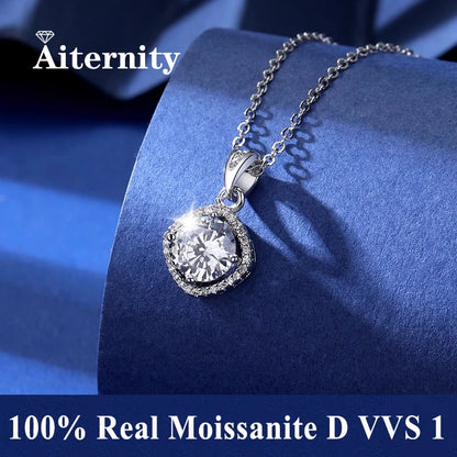 Silver 925 6 Prong Moissanite Pendant Necklace for Women Trendy Design D Color VVS Pass Diamond Testing Jewelry with Box GRA