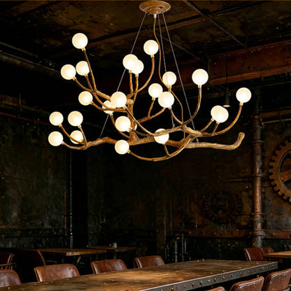 Retro Resin Tree Branch Chandeliers Frosted Glass Bubble LED Pendant Lamp for Living Dining Room Home Decor suspension luminaire