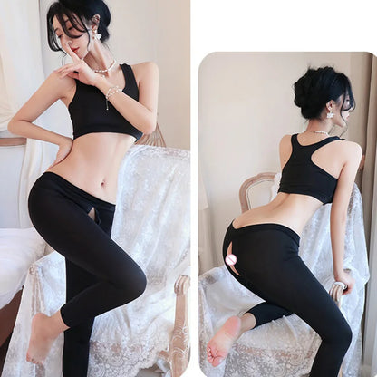 Erotic lingerie Open range sports pants seductive and flirtatious wearing yoga pants externally underwear women Clothing sets