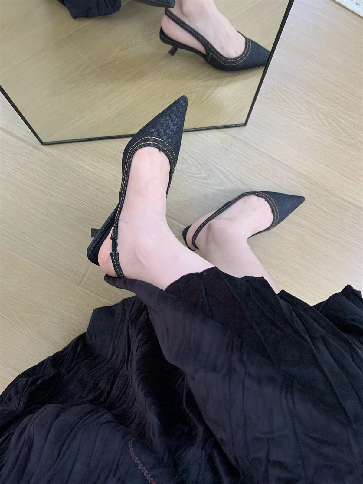 Bailamos Brand New Women Sandals Fashion Pointed Toe Shallow Slip On Ladies Elegant Slingback Shoes Med Heel Pumps Shoes Mujer