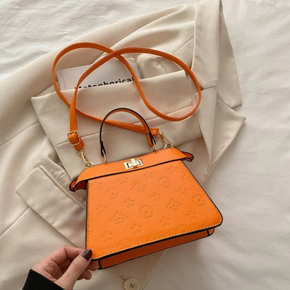 Fashion Embossed Top Handle Bags for Women,Metal Turn Lock Handbag, Adjustable Crossbody Strap,versatile Purse for Daily Outings