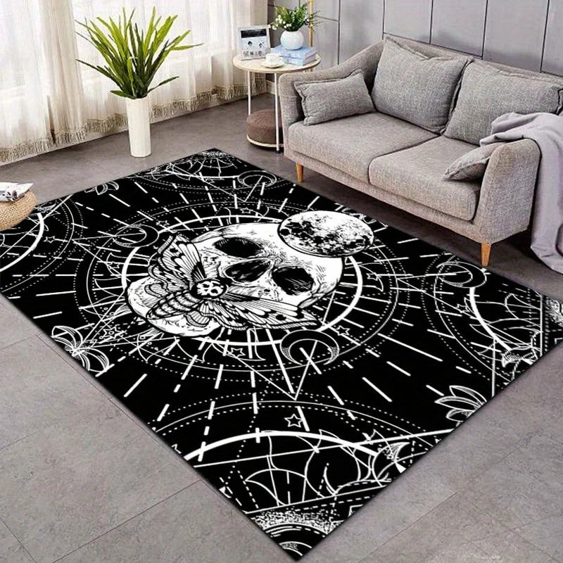 3D Gothic Skull Moth Print Rug High Quality Non Slip Mat For Patio Garden Living Room Indoor Outdoor Decor Carpet