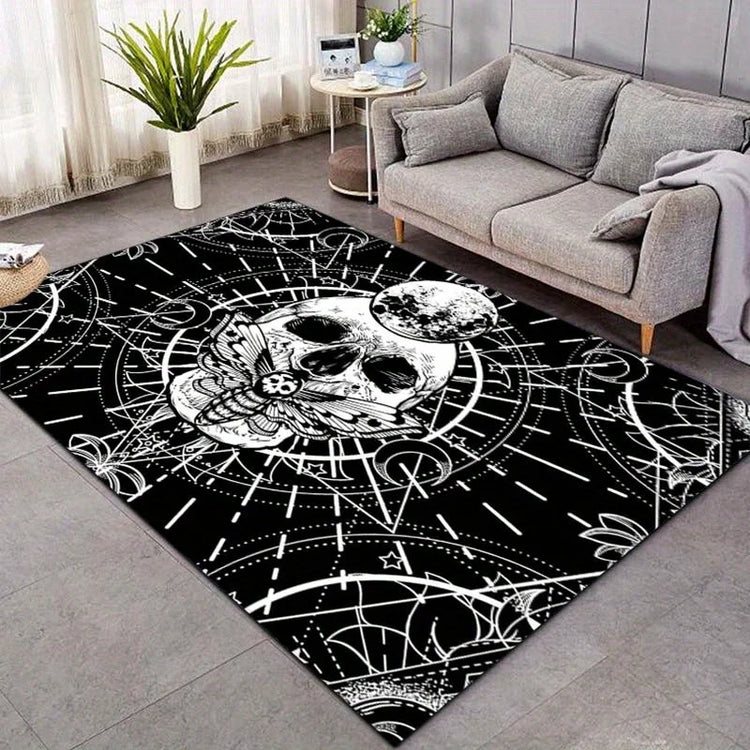 3D Gothic Skull Moth Print Rug High Quality Non Slip Mat For Patio Garden Living Room Indoor Outdoor Decor Carpet
