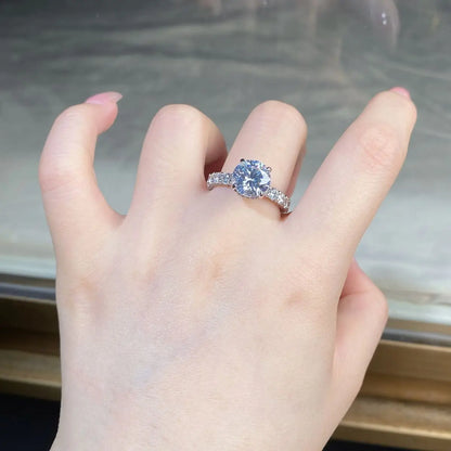 18K white gold and platinum PT950 moissanite diamond ring for women sterling silver 3 carat four-claw diamond ring for wedding