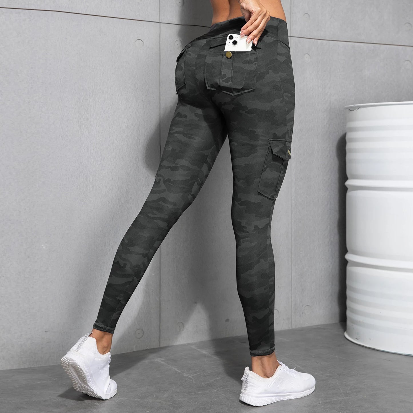 Camouflage Printed Women's Leggings With Pocket Sports Cargo Pants High Waist Slim Fit Tight Pants