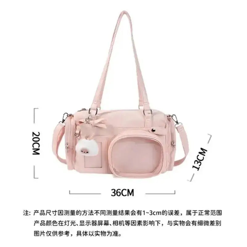Y2K New Bow Ita Shoulder Bags Sweet Girl Transparent Bag Large Capacity Comic Exhibition Crossbody Bag Cute DIY Display Handbags