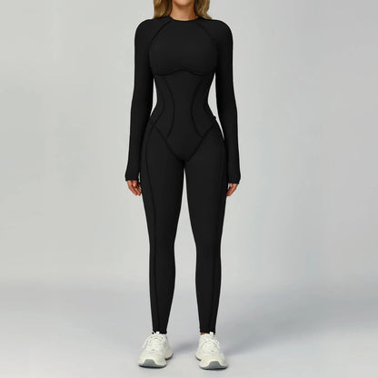 Sexy Hollow Back Long Sleeve Yoga Jumpsuit Women Quick Dry One-piece Yoga Suit Gym Training Leggings Playsuit Slim Fit Bodysuits