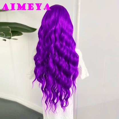 AIMEYA  Red Long Wig Natural Hairline Loose Wave Lace Front Wig for Women Daily Use Heat Resistant Synthetic Hair Blue Purple