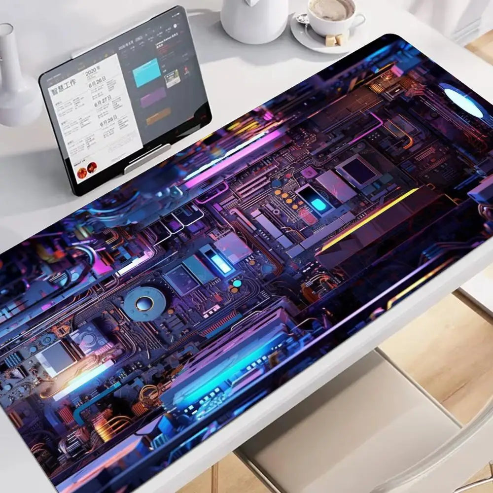 Large XXL Gaming Mouse Pad Desk Mat Keyboard Pad Orange Neon Circuit Board Cyberpunk Tech Pattern Print Laptop PC Gamer Office