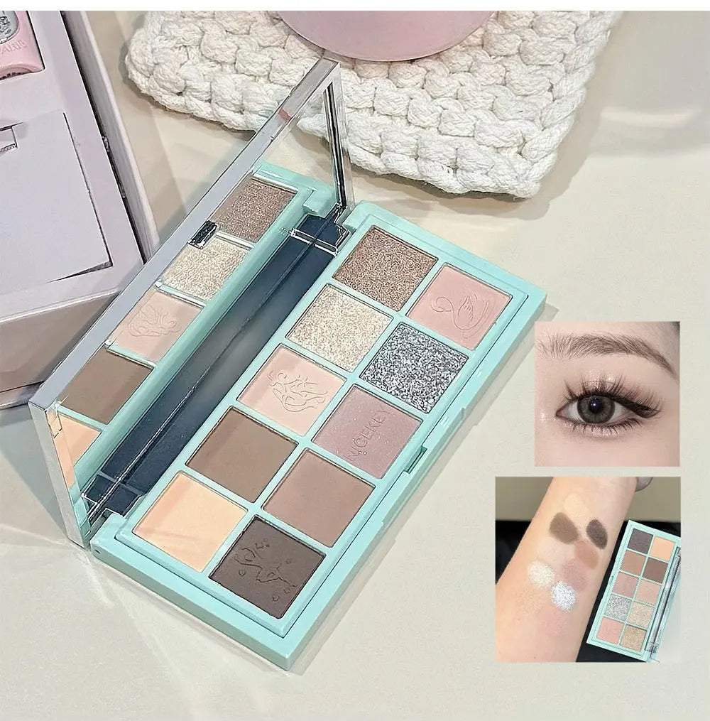 NICEKEY Makeup Kit Include 4 Matte Lipgloss,1 Face Blusher,1 Pressed Powder,1 Eyesshadow Palette,1 Contour Palette With Necklace