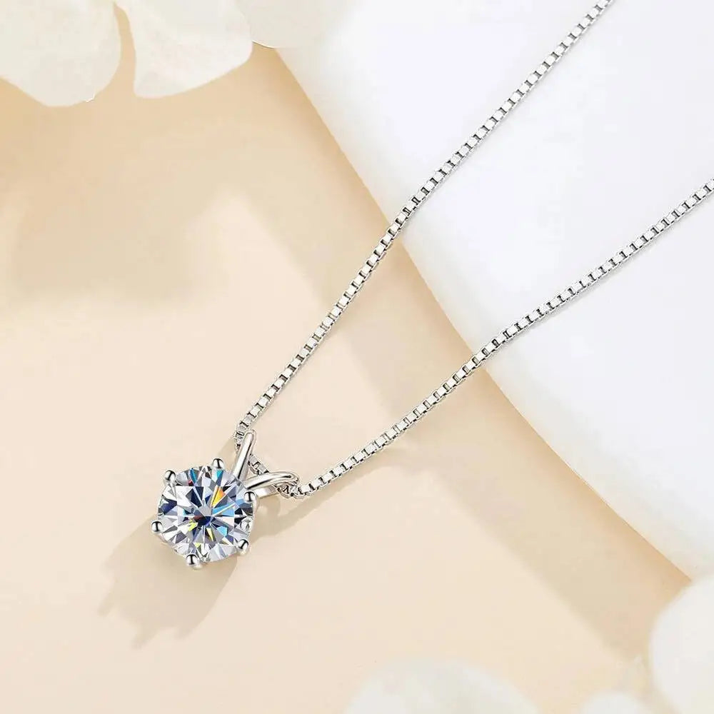 1.0Ct-5Ct Moissanite Pendant Necklace With Certificate For Women Original Real 925 Silver Chain Solitaire Drop Necklaces