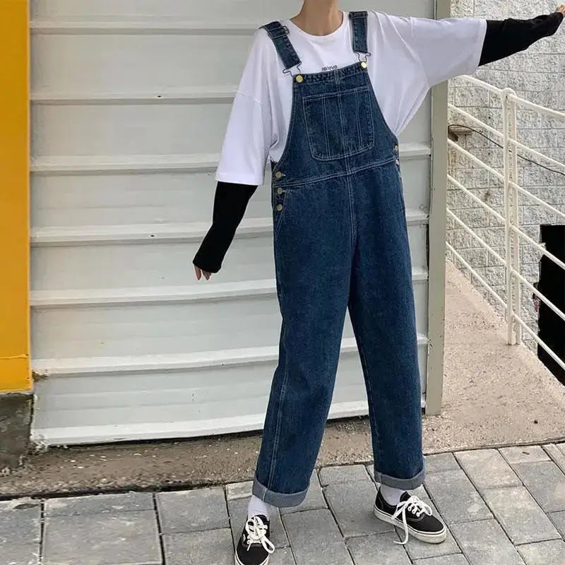 5XL Large Size Jumpsuit Women's Jeans Rompers Retro Big Pocket Loose Denim Overalls Korean Shoulder Strap Wide-leg Overalls
