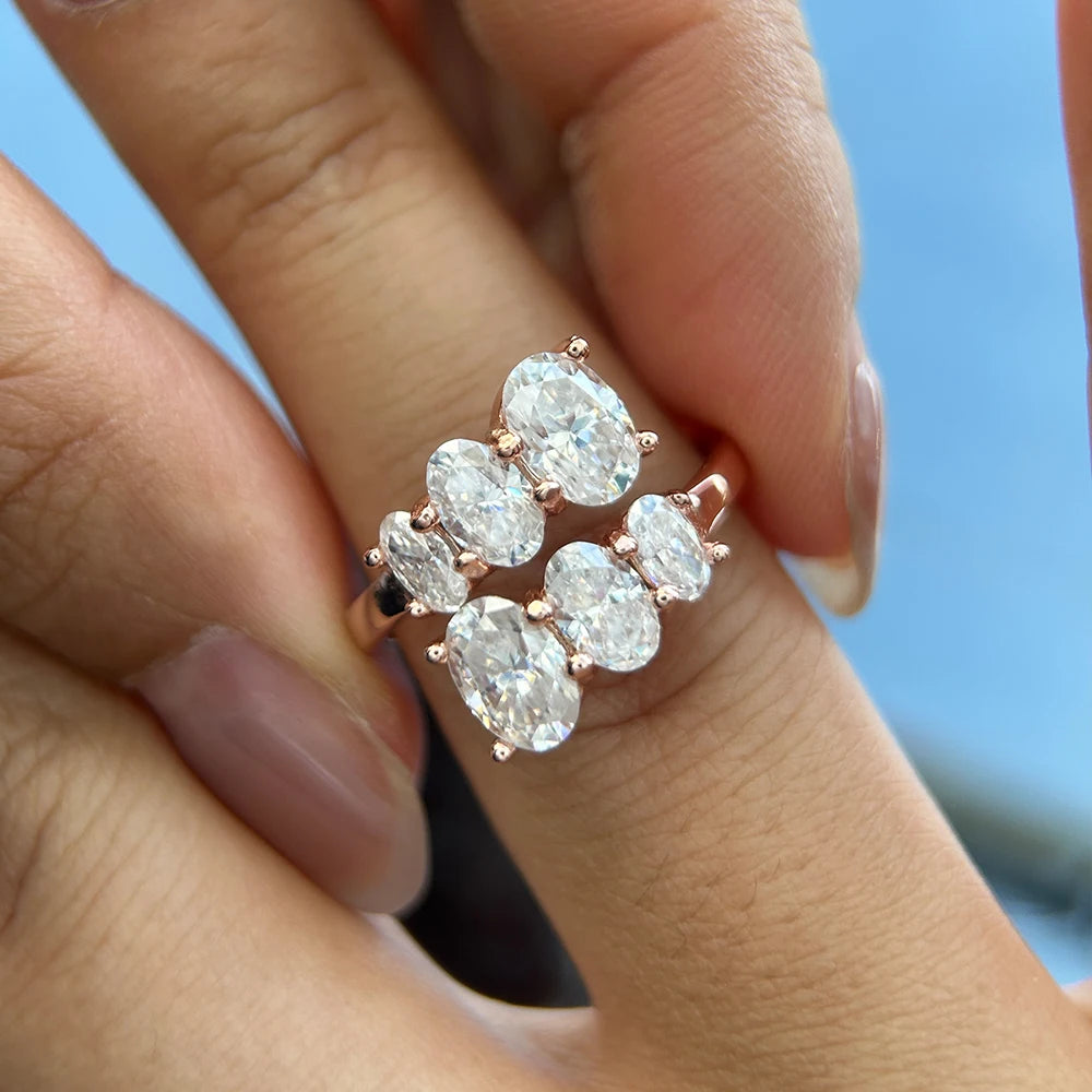 3.6cttw Oval Cut Moissanite Diamond Engagement Ring for Women 925 Sterling Silver 18K Gold Plated Wedding Bands Fine Jewelry