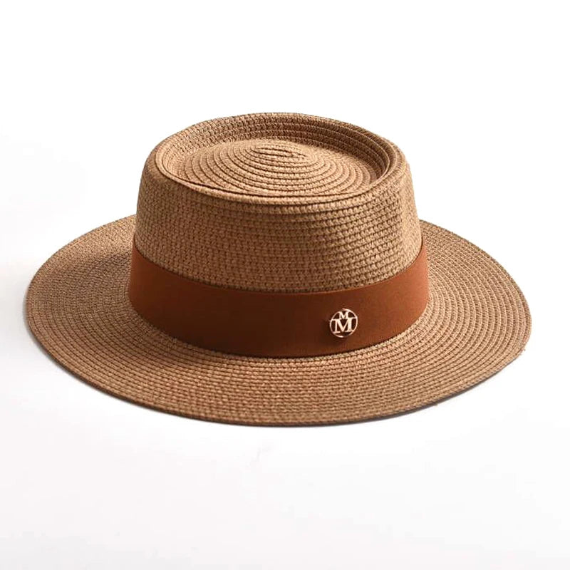 New Summer Straw Sun Hats for Women Ladies Fashion Flat Brim Ribbon Beach Hat Travel Dress Cap Chapeau Femme