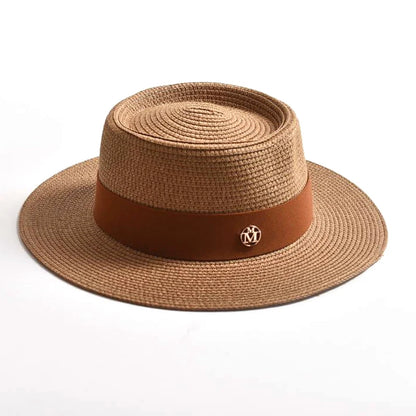 New Summer Straw Sun Hats for Women Ladies Fashion Flat Brim Ribbon Beach Hat Travel Dress Cap Chapeau Femme