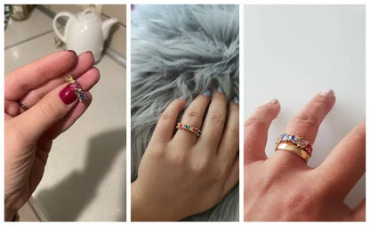 24K Gold Plated Colorful Crystal Gold Rings Turquoise Engagement Wedding Anniversary Ring Light Luxury Fashion Jewelry Gifts A40