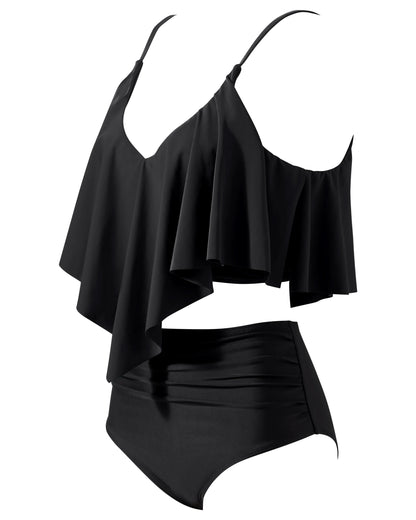 Women Ruffled Tankini Bikini Set Padded Top Swimming Suits High Waist Beachwear Swimsuits Swimwear 2XL Size Bikini Set 2026 New