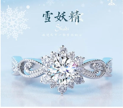 1Ct Moissanite PT950 Platinum Snow Fairy Ring Women's - Bright shine, ice crystal highlights diamond, decent romantic gift