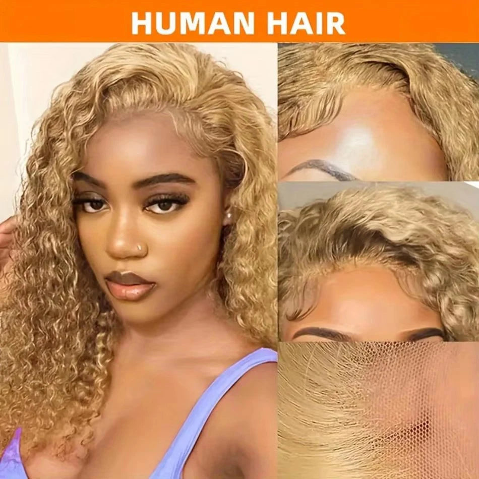 #27 Honey Blonde Curly Human Hair Wig 13X6 Deep Wave Frontal Wig 30 36 Inch 13X4 Hd Transparent Lace Front Colored Wigs