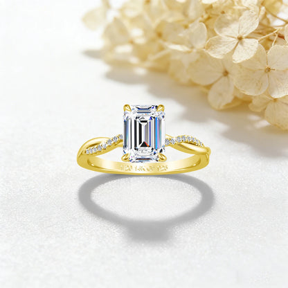 14K Gold Filled Emerald Cut 3ct Moissanite Ring Set Twisted Double Band Engagement Wedding Ring for Bride Luxury Bridal Jewelry