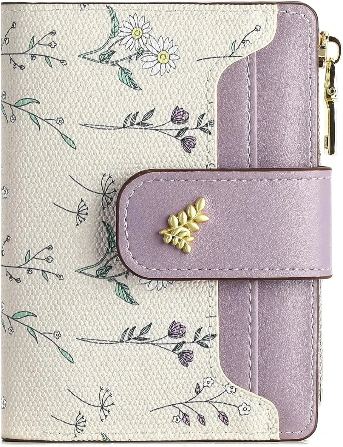 Small Wallets for Women Leather foldable Zipper Pocket Wallet Cute Flower Credit Card Holder Coin Purse with ID Window