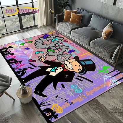 3D Rich Man Game Monopoly Dollar Cartoon Doormat Non Slip Entryway Rug for Living Room Bedroom Sofa Decor Kid Area Mat