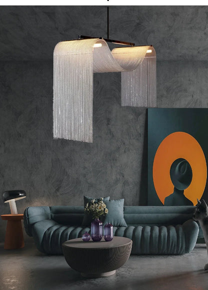 Waterfall Tassel Metal Pendant Lights European Designer LED Home Decor Hanging Lamps for Ceiling Living Room Chandelier Lighting