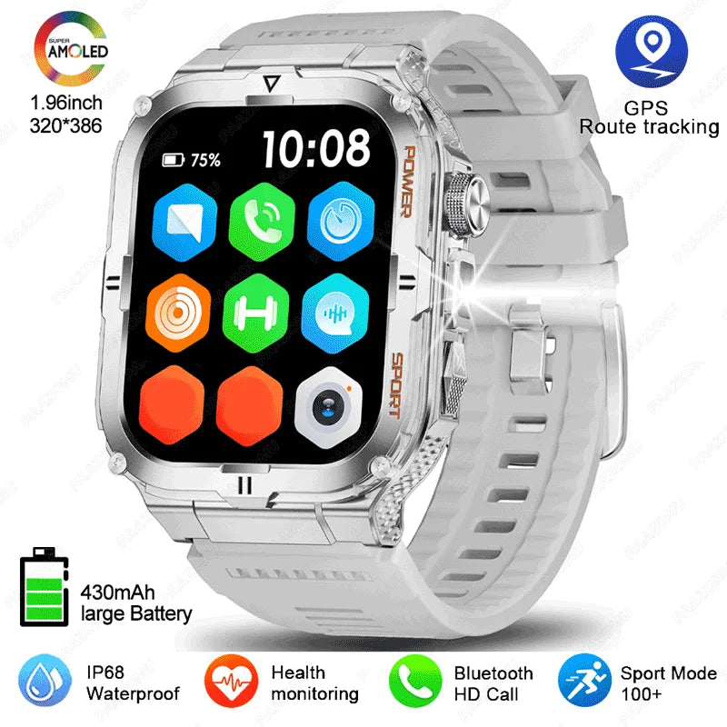 Brand+1400mAh Big Battery Smartwatch Men 1.7" AMOLED 200-Day Standby Swim Diving Waterproof GPS Military Tactical SOS 100 Sports