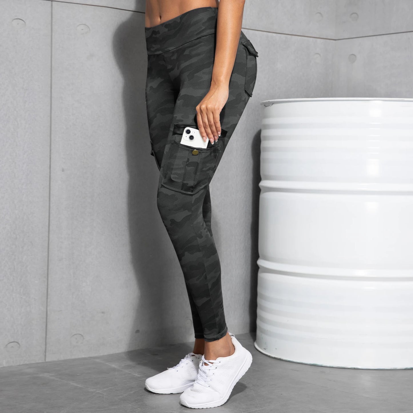 Camouflage Printed Women's Leggings With Pocket Sports Cargo Pants High Waist Slim Fit Tight Pants