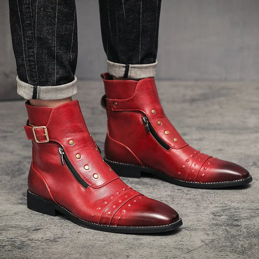 Men's boots autumn new men's 46 British style pointed casual single shoes retro high-top men's shoes motocross boots