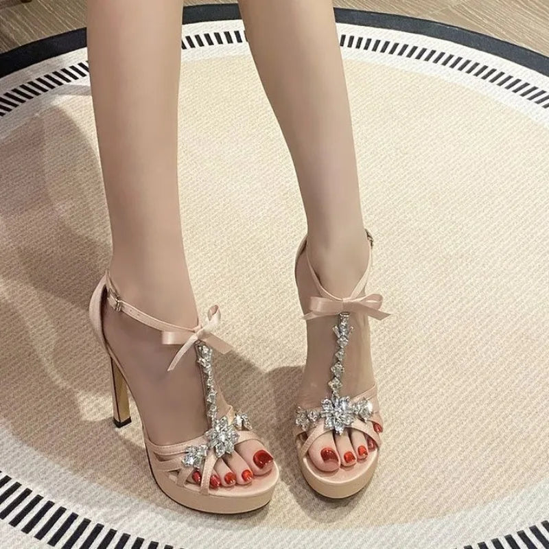 Women's Shoes Elegant Sexy High Heels Luxury Rhinestone Banquet Shoes for Women High Heel Sandals Waterproof Platform Sandals