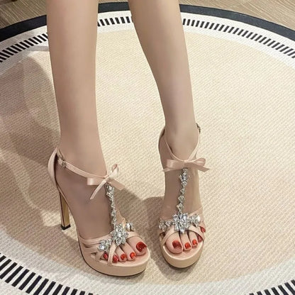 Women's Shoes Elegant Sexy High Heels Luxury Rhinestone Banquet Shoes for Women High Heel Sandals Waterproof Platform Sandals