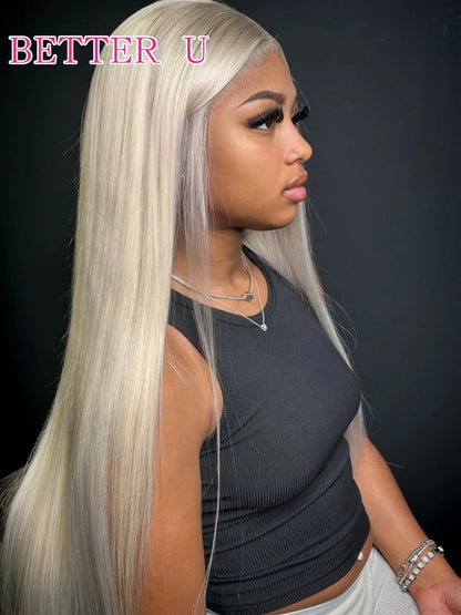250% Platinum 13x4 13x6 HD Lace Front Human Hair Wigs #60 Pre-Plucking White Blonde Colored Straight Lace Frontal Wig For Women