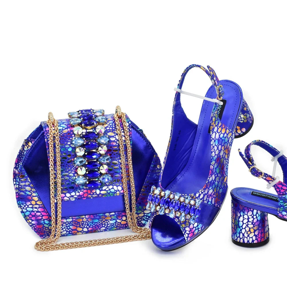 New Arrival Shoe and Bag Set for Party in Women Italian Elegant Woman Heeled Shoes for Wedding Full Rhinestone Wedding Pumps