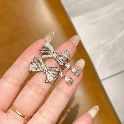 Fashion luxury jewelry S 925 sterling silver bow full diamond women's earrings. Valentine's Day gift